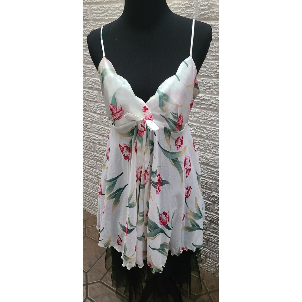 BEAUTIFUL 90's Tulips VICTORIA'S SECRET BABYDOLL LINGERIE SZ L